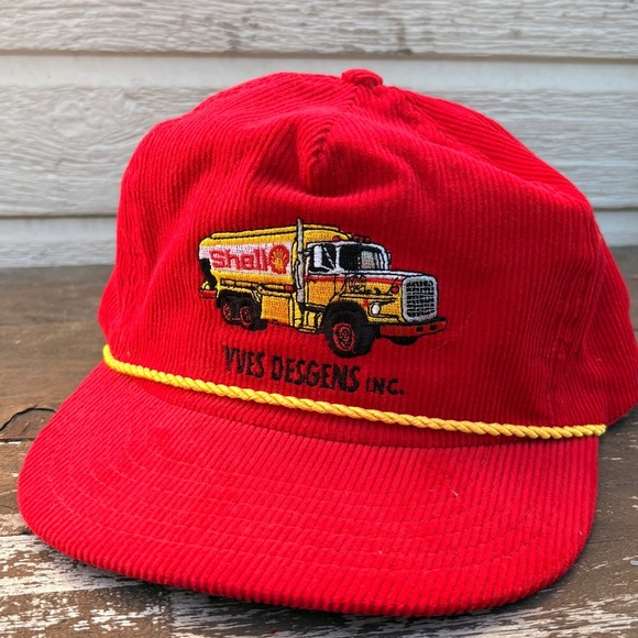 RARE Vintage SHELL gas station trucker hat corduroy rope red snapback - Picture 1 of 7